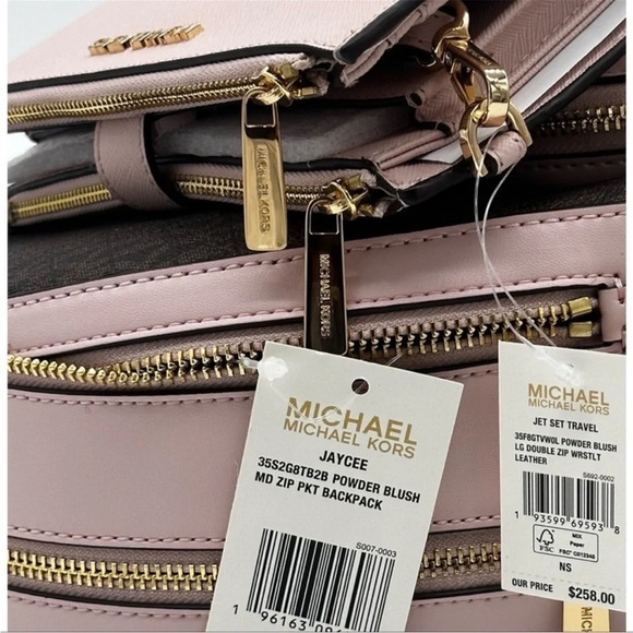 Michael Kors Medium Jaycee Zip Packet Backpack & Double Zip Wallet Wristlet - Picture 15 of 15